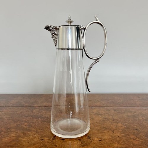 Quality Antique Edwardian Glass And Silver Plated Claret Jug 