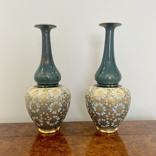 Quality Pair Of Antique Victorian Large Ballister Royal Doulton Vases 