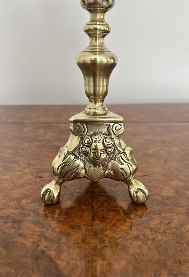 Quality Pair Of Unusual Antique Victorian Ornate Brass Pricket Candlestick  - Decorative Collective