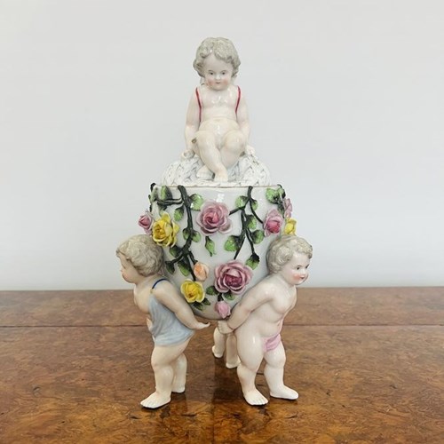 Antique Victorian Quality Continental Porcelain Lidded Vase