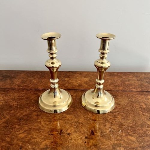 Elegant Pair Of Antique Victorian Brass Candlesticks 