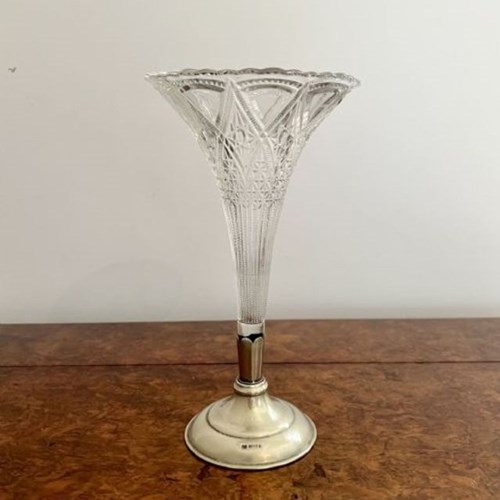 Cut Glass And Silver Plated Fluted Spill Vase 