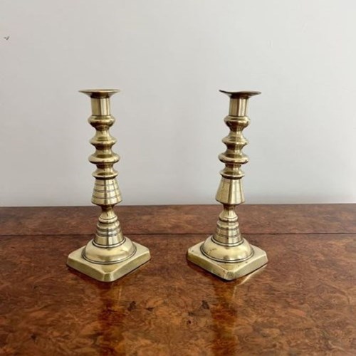 Pair Of Antique Victorian Brass Candlesticks 