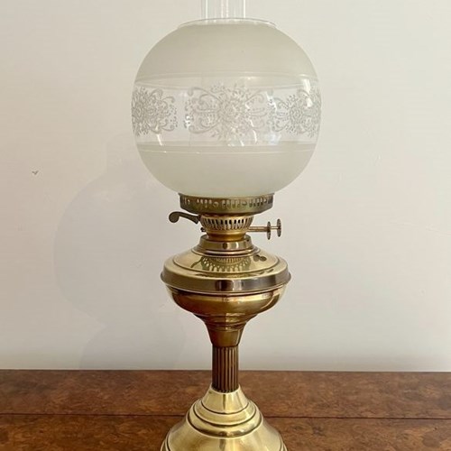 Antique Edwardian Quality Brass And Glass Oil Lamp
