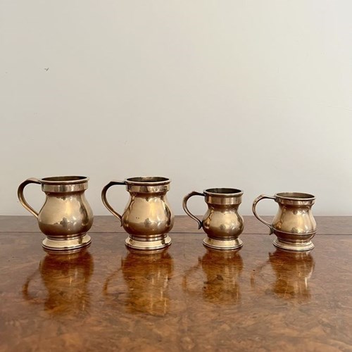 Rare Set Of Four Antique Victorian Bell Shaped Tankards