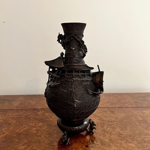 Unusual Quality Antique Japanese Bronze Vase 