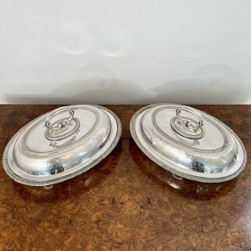 Quality Pair Of Antique Edwardian Silver Plated Oval Entree Dishes