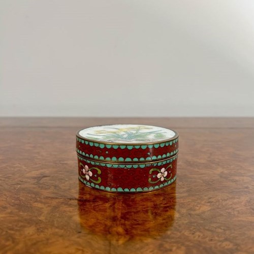 Antique Edwardian Quality Chinese Cloisonné Circular Trinket Box 