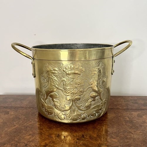 Quality Antique Victorian Circular Brass Coal Bucket 