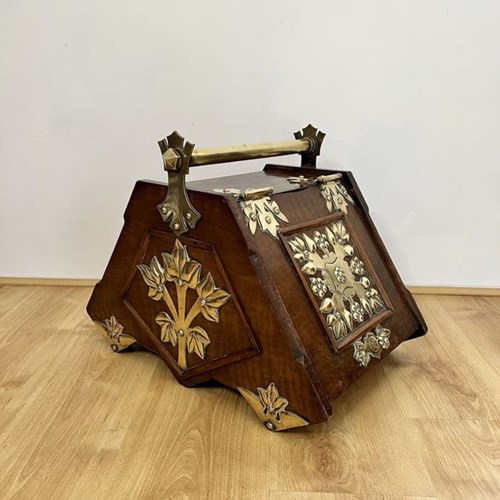 Unusual Antique Victorian Quality Walnut And Brass Coal Box 