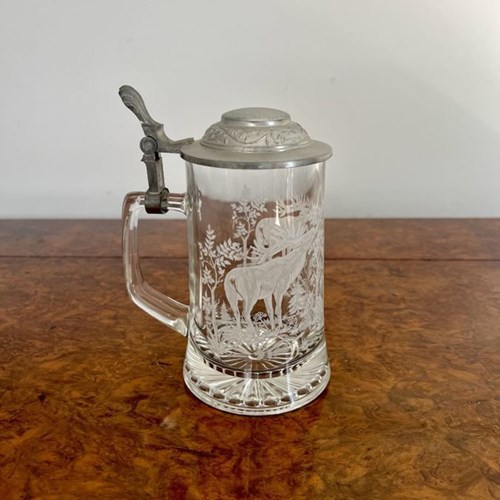Outstanding Quality Antique Etched Glass Tankard 