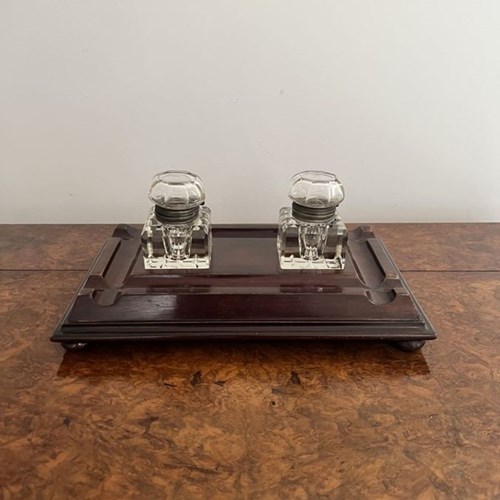 Large Antique Victorian Quality Mahogany And Glass Desk Set 