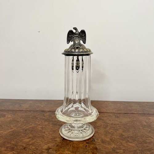 Unusual Antique Victorian Glass And Silver Plated German Claret Jug 