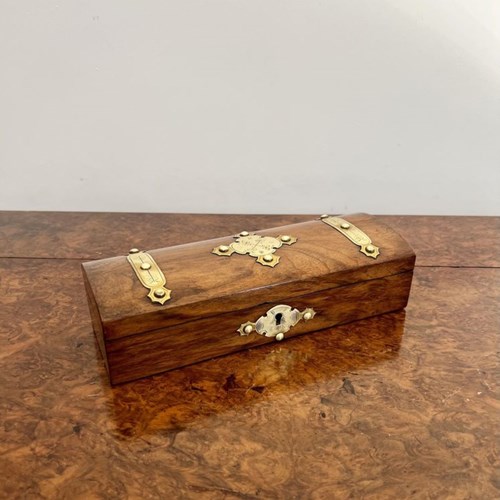 Antique Victorian Quality Burr Walnut And Brass Mounted Glove Box 