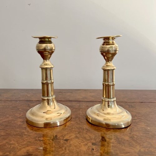 Pair Of Antique George III Quality Brass Candlesticks 
