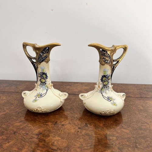 Pair Of Antique Art Nouveau Quality Porcelain Jugs 