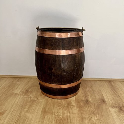 Fantastic Quality Antique Victorian Oak Log Bin With Copper Bands 