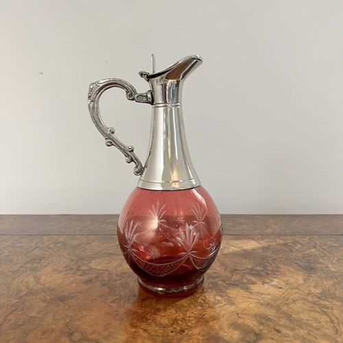 Quality Antique Edwardian Cranberry Glass Wine Decanter 