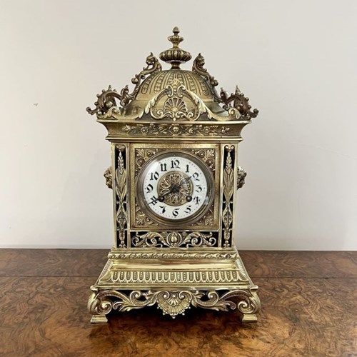 Outstanding Quality Large Antique Victorian Ornate Brass Mantle Clock 