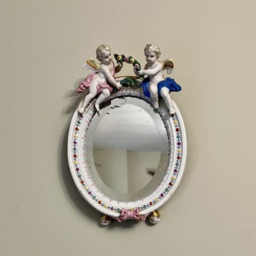 Antique Victorian Quality Continental Porcelain Oval Mirror