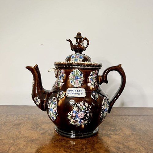 Large Unusual Antique Bargeware Tea Pot 