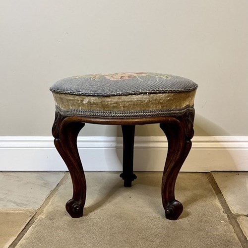 Antique Victorian Quality Carved Walnut Stool 