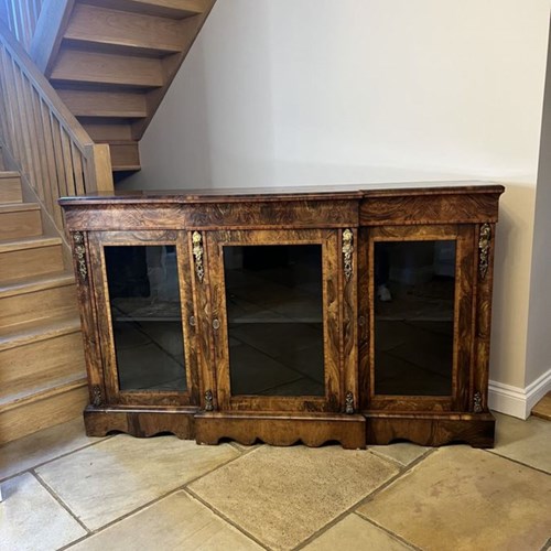 Stunning Antique Victorian Quality Burr Walnut Breakfront Bookcase 