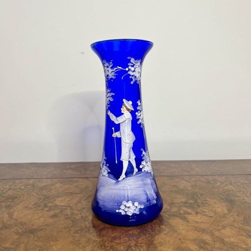 Stunning Quality Antique Mary Gregory Blue Glass Vase