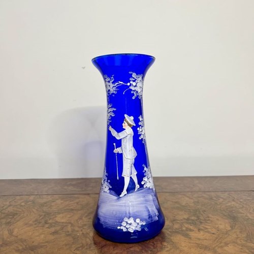 Stunning Quality Antique Mary Gregory Blue Glass Vase