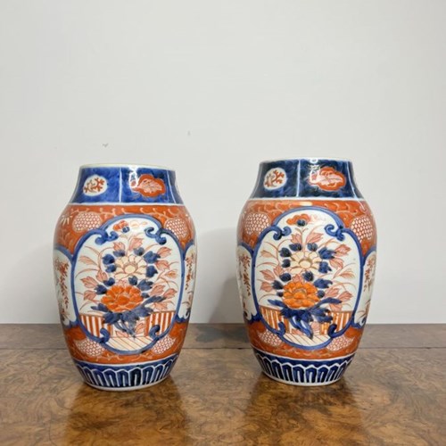 Quality Pair Of Antique Japanese Imari Vases 