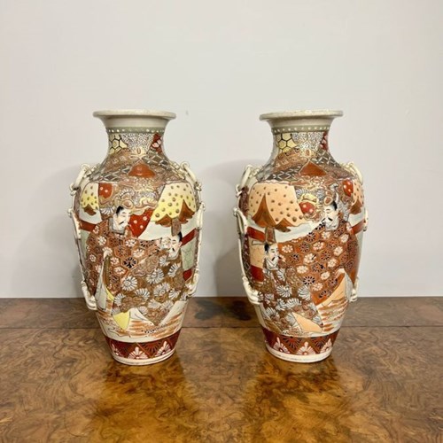 Quality Pair Of Large Antique Satsuma Vases