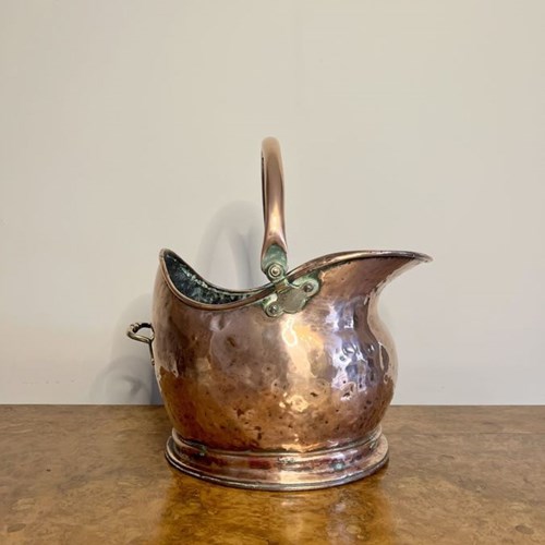 Lovely Antique Victorian Copper Helmet Coal Scuttle 