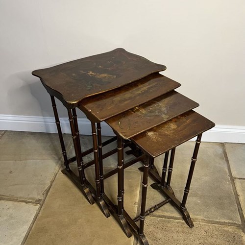 Lovely Nest Of Four Antique Edwardian Quality Decorated Tables 