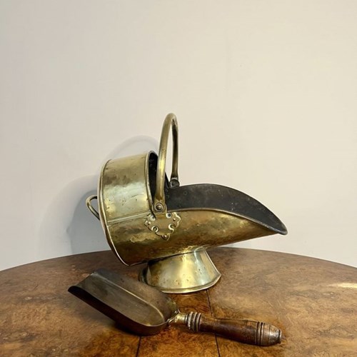 Wonderful Antique Victorian Brass Coal Scuttle And Shovel 