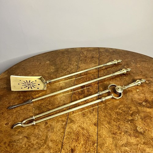 Quality Antique Edwardian Brass Fire Irons 