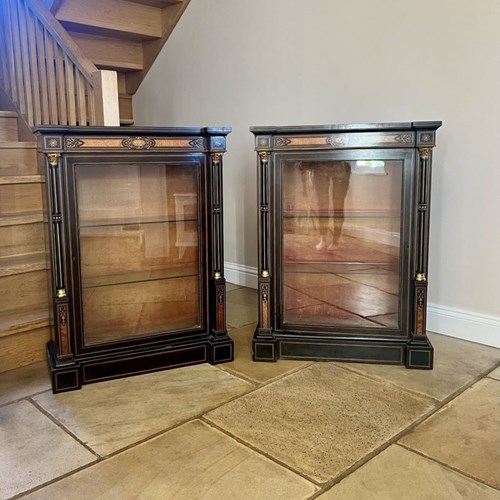 Pair Of Antique Victorian Quality Ebonised And Amboyna Inlaid Side Cabinets 