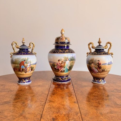 Fine Quality Antique Victorian Royal Vienna Vase Garniture 