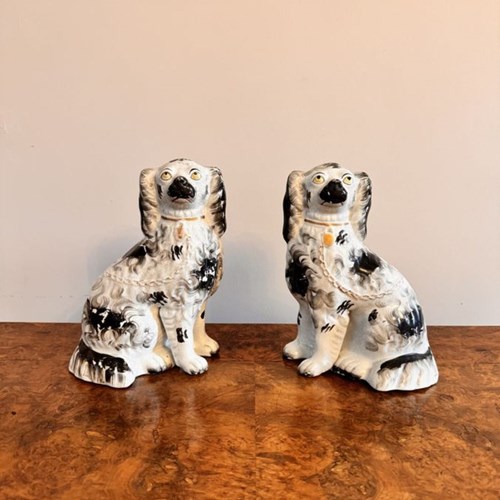 Quality Pair Of Antique Victorian Seated Staffordshire Dogs