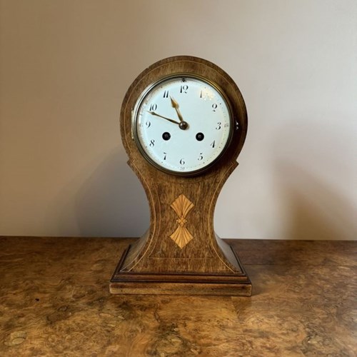Wonderful Quality Antique Edwardian Mahogany Inlaid Balloon Shaped Mantle Clock 