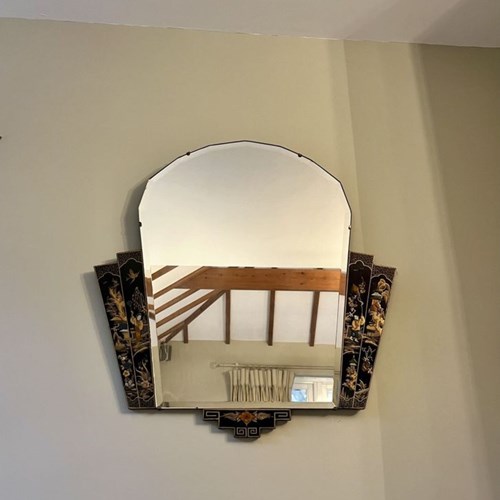 Unusual Antique Edwardian Quality Chinoiserie Decorated Wall Mirror