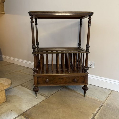 Superb Quality Antique Victorian Freestanding Burr Walnut Canterbury Whatnot