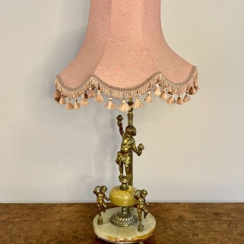 Unusual Antique Edwardian Quality Onyx And Gilded Brass Table Lamp