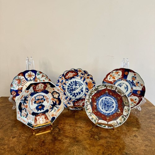 Unusual Collection Of Five Antique Japanese Imari Plates