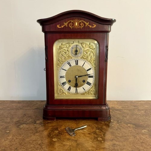Antique Edwardian Quality Mahogany Inlaid Chiming 8 Day Mantle Clock