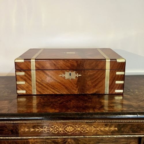 Large Antique Victorian Quality Burr Walnut And Brass Bound Writing Box