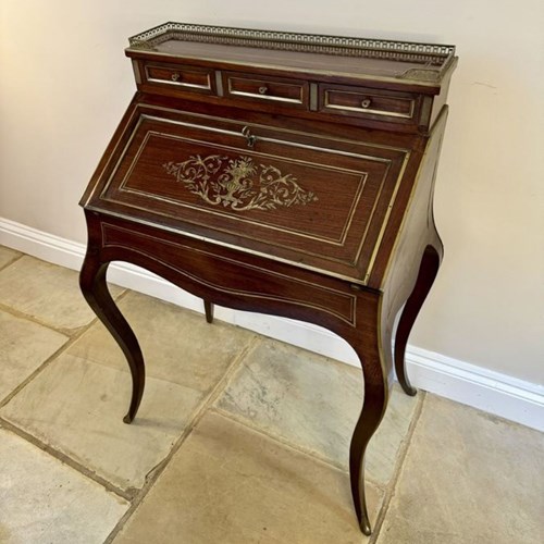 Stunning Antique Victorian French Quality Rosewood Brass Inlaid Bureau