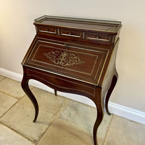 Stunning Antique Victorian French Quality Rosewood Brass Inlaid Bureau