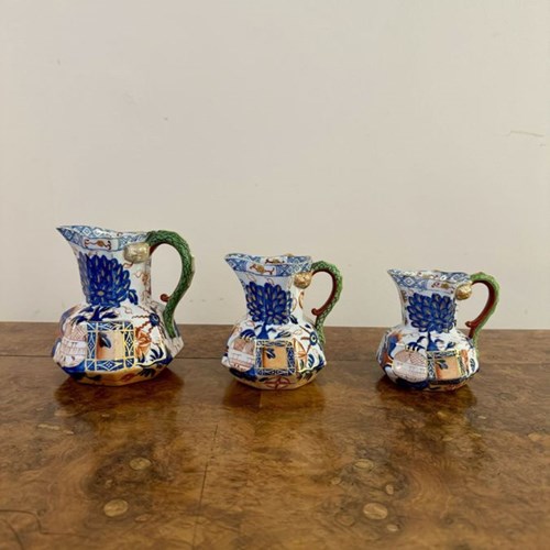 Wonderful Set Of Three Antique Davenport Ironstone Octagonal Jugs