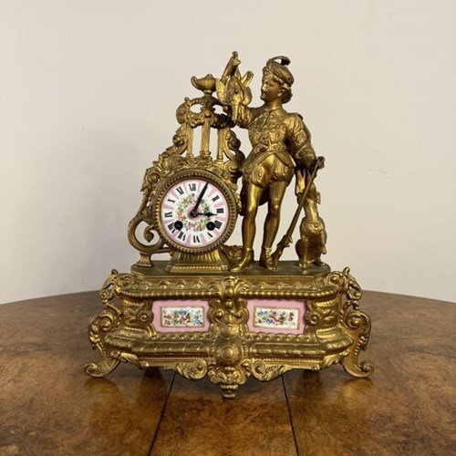 Stunning Victorian French 19Th Century Gilt Metal And Porcelain Mantle Clock