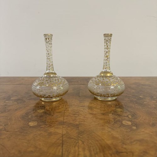 Pretty Pair Of French Antique Gilt Decorated Bottles